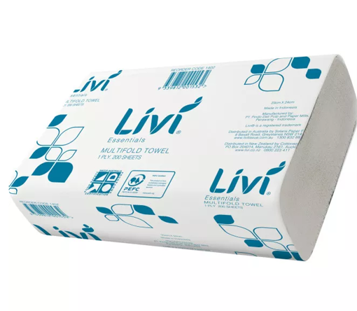 Picture of Livi Essentials Slim Multifold Towel 1ply 200s (20/CTN)